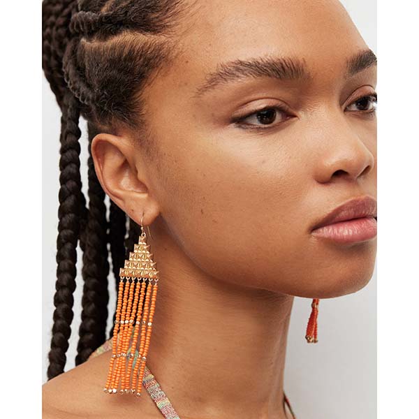 Allsaints Australia Womens Sarai Stud Bead Earring Brass/Orange AU14-519